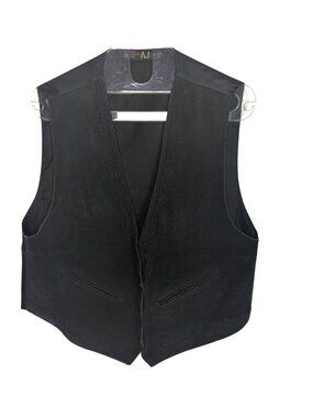 Vintage AJ Black Suede Vest Crochet Trim Womens Large Biker Grunge Rodeo Cowgirl